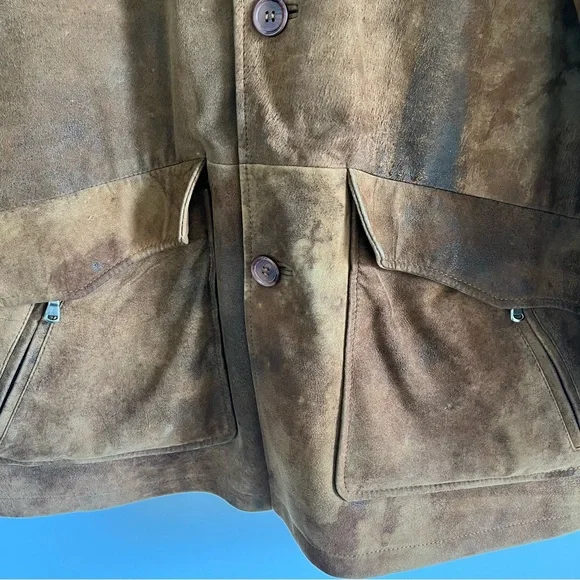 Vintage Yukalix Men's Brown Suede Field Jacket Coat Button Up Men's L Rugged - Picture 5 of 16